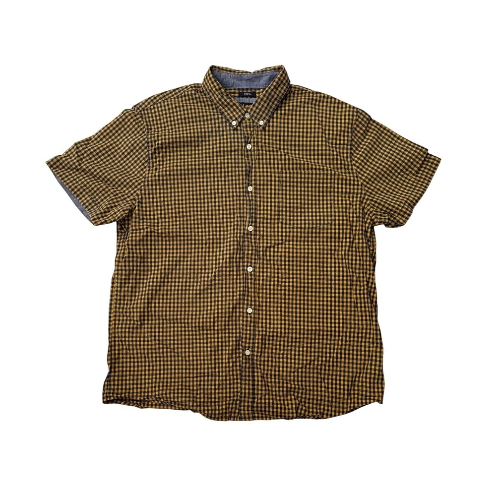 Lee Stretch Mens 2XL Gingham Check Plaid Button Up Shirt Yellow Western Everyday